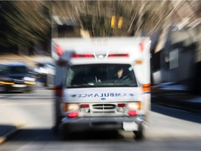 An ambulance arrives at the emergency ward at Foothills Hospital.