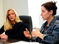 Dunphy Best Blocksom LLP (DBB) lawyer Rachel West and client Jen Magnus, a CPS officer of 14 years, at the DBB office on 10th Ave. in Calgary on Feb. 21, 2017.