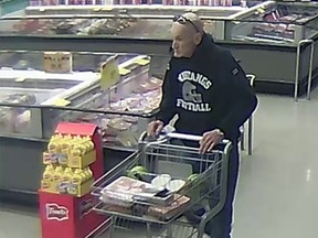 One of two elderly suspects wanted in a brazen grocery store heist in High River on Feb. 17, 2017. Supplied photo