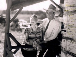 Guy Weadick and Flores LaDue at The Stampede Ranch southwest of Calgary in 1930.