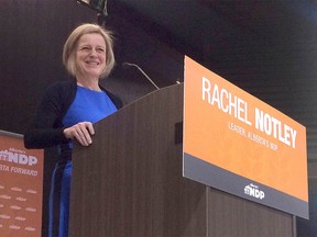 Alberta Premier Rachel Notley smiles as she makes a speech at the University of Calgary in Calgary, Alta. on Saturday February 11, 2017. She spoke and met with supporters. Anna Brooks/Postmedia