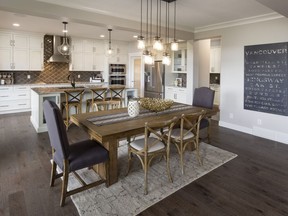 The dining area in the Wakefield show home by Morrison Homes in Legacy.