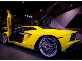 The Lamborghini Aventador S is pictured at the Lamborghini Calgary dealership on Friday, February 10, 2017. The car was unveiled at an invite-only preview that evening.