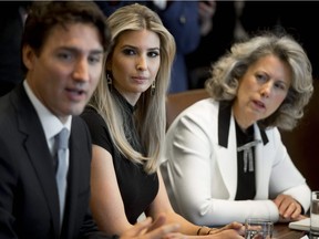 TransAlta CEO Dawn Farrell, right, with Prime Minister Justin Trudeau and Ivanka Trump, daughter of U.S. President Donald Trump, during a roundtable discussion on women entrepreneurs and business leaders in the Cabinet Room of the White House in Washington, D.C. on Feb. 13.