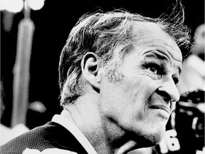 Hockey great Gordie Howe sits on the bench between shifts in Edmonton in 1978.