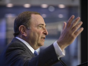 NHL Commissioner Gary Bettman holds a press conference at Rogers Place, in Edmonton Tuesday, March 14, 2017. Photo by David Bloom