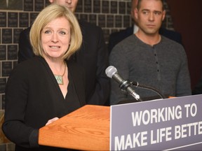 Premier Rachel Notley takes questions from the media at Fresh Start Recovery Centre in Calgary on Monday, March 27, 2017. Pier Moreno Silvestri/Postmedia Network