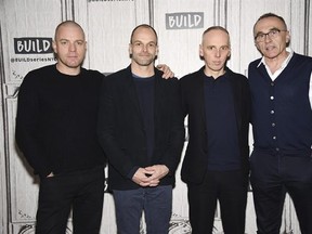 Actors Ewan McGregor, left, Jonny Lee Miller and Ewen Bremner pose with director Danny Boyle, right, backstage at the BUILD Speaker Series to discuss the film, &ampquot;T2 Trainspotting&ampquot;, at AOL Studios on Tuesday, March 14, 2017, in New York. (Photo by Evan Agostini/Invision/AP)