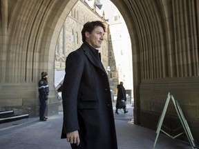 Prime Minister Justin Trudeau leaves Centre Block following a weekend meeting of the national caucus on Parliament Hill in Ottawa on Saturday, March 25, 2017. THE CANADIAN PRESS/Justin Tang