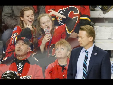 during NHL action in Calgary, Alta., on Wednesday, March 15, 2017. Boston won 5-2, snapping a 10-game Flames winning streak. Lyle Aspinall/Postmedia Network