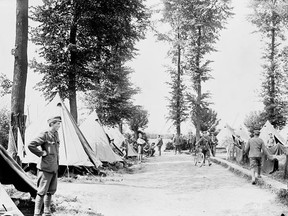 Tented camp of the 10th Infantry Battalion at Abeele, Belgium, in May 1916. Sgt. Milne was a member of the battalion at this time and lived in the camp.