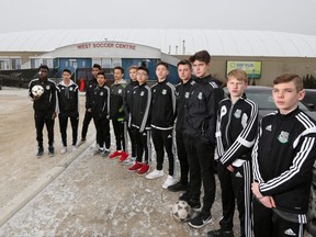 Members of the Calgary West Palmeiras U15 boys soccer team maybe losing their Calgary West Soccer Centre home when the facility's lease runs out in 2019. Team members were photographed outside the indoor fields on Saturday March 5, 2017. The City of Calgary may expand it's water treatment operations into the area. GAVIN YOUNG/POSTMEDIA NETWORK