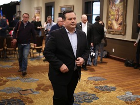 Newly elected PC leader Jason Kenney leaves his first press conference at the Hyatt Regency Hotel in Calgary on Sunday March 19, 2017. Gavin Young/Postmedia Network