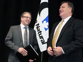Canadian Natural Resources Limited Chairman Murray Edwards, right and CEO Steve Laut at CNRL's  annual general meeting in Calgary last May.