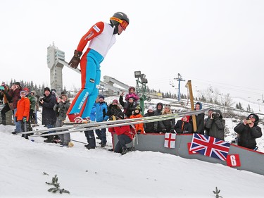 Michael Edwards best known as Eddie the Eagle flew again in Calgary ski jumping in support of local jumpers at Canada Olympic Park on Saturday March 5, 2017. About a 1000 fans watched the 1988 Olympian jump. GAVIN YOUNG/POSTMEDIA NETWORK