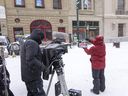 Crew members battle the elements in downtown Calgary while shooting the third season of Fargo. 