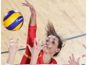 Fourth-year outside hitter Laura McManes is part of a core group of leaders on the University of Calgary Dinos volleyball team, currently ranked No. 4 in CIS. (David Moll)