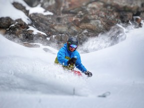 Dan Savage, enjoys a great time in the Kootenay Rockies, Cat skiing, at Fernie Wilderness Adventures on Thursday March 9, 2017, along the Powder Highway in the near Fernie, BC.  Al Charest/Postmedia