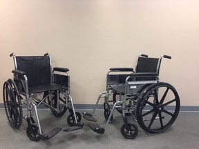 The city's roads department purchased two $530 wheelchairs, pictured, so city staff could also experience what it’s like to navigate city streets with limited mobility.