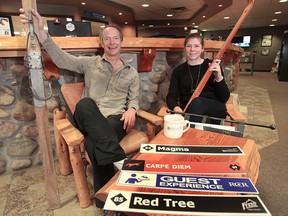 Matt Mosteller, senior vice-president of marketing and resort experience, and customer service representative Gabriel Nadon, in the Calgary office of Resorts of the Canadian Rockies.