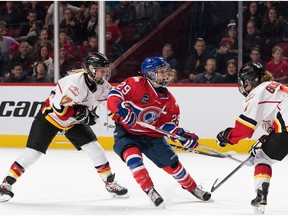 Marie-Philip Poulin scored the only of the game as Les Canadiennes de Montreal blanked the Calgary Inferno 1-0 in a Canadian Womenís Hockey League game at the Bell Centre on Dec. 10, 2016. (Louis-Charles Dumais/CWHL)