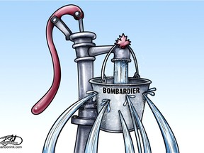 Patrick Lamontange editorial cartoon about Bombardier