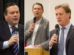 Alberta PC leadership candidates, from the left: Jason Kenney, Richard Starke, Byron Nelson.