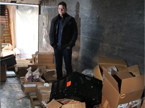 Andrew Denhamer with Fine Food Stop stands in the company's ransacked freezer trailer which was robbed of $50,000 worth of specialty food over the weekend. Denhamer was photographed on Monday March 6, 2017.  GAVIN YOUNG/POSTMEDIA NETWORK