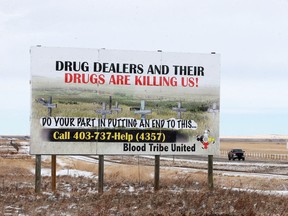 Billboard at the edge of the Blood Tribe reserve.