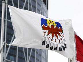 The Treaty 7 flag flies at City Hall on Thursday March 23, 2017 after its official flag raising. Gavin Young/Postmedia Network