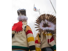 Treaty 7 Chiefs watch the raising of the Treaty 7 flag at City Hall on Thursday March 23, 2017.   Gavin Young/Postmedia Network