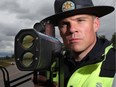 SPEEDING - Acting Sgt. Aaron Squirrel of the Alberta Sheriffs with a laser speed gun. A huge number of tickets were issued over the Canada Day weekend by Sheriffs and RCMP in Alberta.