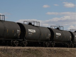 FILE PHOTO: Tanker cars idle at the Resources Road rail yard on Monday April 13, 2015 in Grande Prairie, Alta.