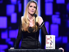 FILE PHOTO: LOS ANGELES, CA - AUGUST 27:  Political commentator/author Ann Coulter speaks onstage at The Comedy Central Roast of Rob Lowe at Sony Studios on August 27, 2016 in Los Angeles, California.