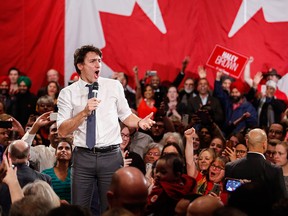 Prime Minister Justin Trudeau speaks at a byelection campaign rally in Calgary Wednesday, March 1, 2017.