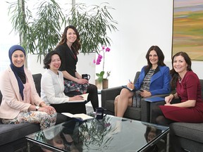 From left, KPMG’s Rola Chadi, senior manager, enterprise audit; Kathy Wang, senior manager, U.S. tax; Kim Payne, partner, audit; Sophia Langlois, partner, audit, and leader of KPMG Women’s Network; Michelle Sledz, partner, tax, global transfer pricing.