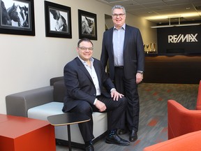 Patrick Hare, right, RE/MAX Real Estate (Central) owner, and manager Nick J.M. Profeta at the award-winning office that boasts 270-plus associates.