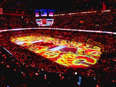 C of Red before the Calgary Flames take on the Anaheim Ducks in NHL playoff action at the Scotiabank Saddledome in Calgary, Alta. on Monday April 17, 2017. Leah Hennel/Postmedia