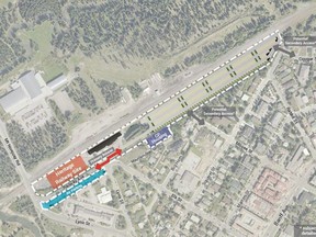A view of the plan for a mass transit hub to be located at the historic Banff Train Station which includes a heritage railway district and a 900-stall park-and-ride lot. (Liricon Capital Ltd.)