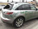 Infiniti SUV was spray-painted with anti-Islam phrases early Thursday, April 6, 2017 in the 2200 block of 48th Street N.E.