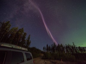 Image of the atmospheric phenomenon called Steve, photographed June 29, 2016 near Kakwa, Alberta. Photo courtesy Catalin Tapardel