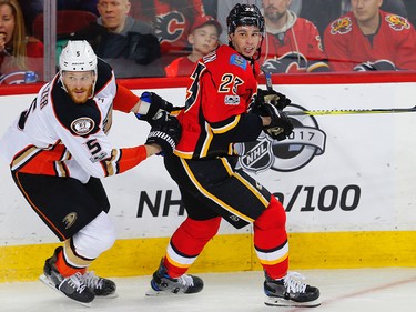 Calgary Flames Sean Monahan against the Anaheim Ducks during 2017 Stanley Cup playoffs in Calgary, Alta., on Wednesday, April 19, 2017. AL CHAREST/POSTMEDIA