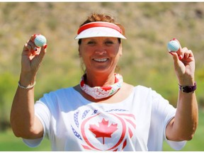 Barb Parker, from Calgary, achieved a rare feat March 24, 2017, with two hole-in-one celebrations during the same round at The Gallery Golf Club in Arizona. (Supplied)