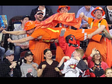 Calgary Roughnecks fans get in the spirit of Super Hero Night as the team took on the Saskatchewan Rush during National Lacrosse League action in Calgary on Saturday April 29, 2017.