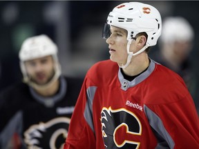 Calgary Flames forward Matthew Tkachuk during practice at the Saddledome  on April 11, 2017.