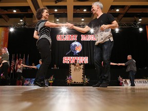 Dancers in the novice category compete at the Calgary Dance Stampede at the downtown Hyatt Regency on Sunday, April 2, 2017. The Calgary Dance Stampede is the largest and longest running country, west coast swing and line dancing event in Canada.