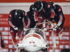 Canada's Chris Spring, Alexander Kopacz, Joshua Kirkpatrick, and Derek Plug compete in the men's World Cup bobsled event in Calgary on Dec. 20, 2014. Calgary's Olympic sliding track is getting a makeover after three decades and a quarter of a million bobsled, luge and skeleton runs. A $20-million renovation scheduled for the summer of 2018 will dramatically alter the upper section of the track at Canada Olympic Park, which has been the home of Canada's sliding teams since it was built for the 1988 Winter Games.