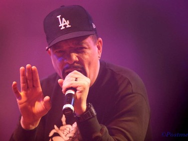 Rapper Ice T takes the stage during day two of the Insane Clown Posse Juggalo Weekend held at the Marquee Beer Market in Calgary, Alta on Saturday April 8, 2017. The two day festival, the first in Canada is headlined by ICP, and includes a number of other heavy metal, gangsta rap, DJs, wrestlers, and circus performers. Jim Wells//Postmedia