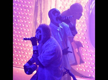 Insane Clown Posse takes the stage during day two of the Insane Clown Posse Juggalo Weekend held at the Marquee Beer Market in Calgary, Alta on Saturday April 8, 2017. The two day festival, the first in Canada is headlined by ICP, and includes a number of other heavy metal, gangsta rap, DJs, wrestlers, and circus performers. Jim Wells//Postmedia