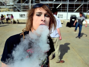 Kaeli Khaos joins friends in a game of Hacky Sack while smoking some cannabis products. Ryan McLeod/Postmedia Network